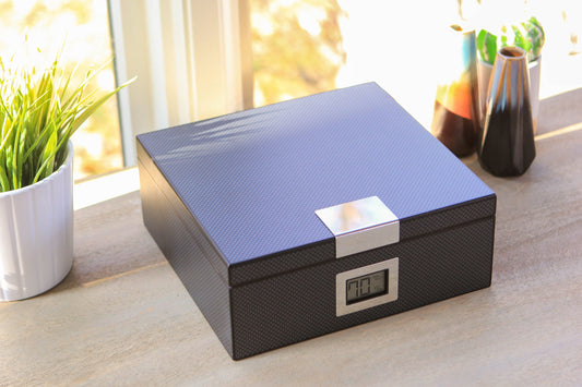 Elite Carbon Fiber Cigar Humidor - 100% Spanish Cedar Interior