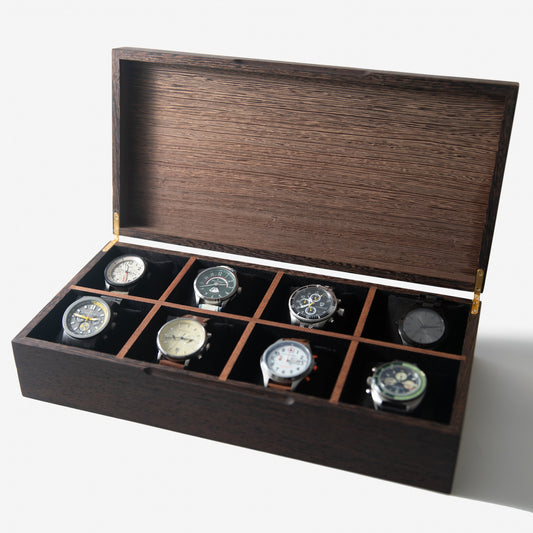 Wenge Hardwood Watch Box - 8 Watch Compartments - Soft-Pillowed Base - Personalized Gift